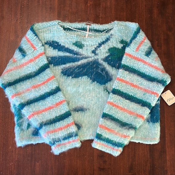 Free People Lily Pullover Sweater in Mosaic Sky Combo Size S NWT - Picture 8 of 13
